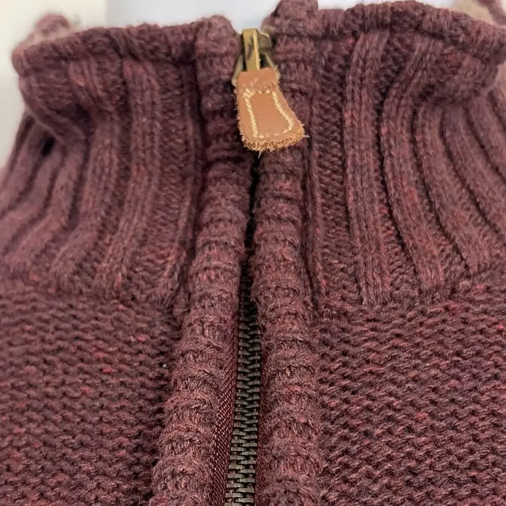 Oscar de la Renta Burgundy Knit Mock Neck 1/4 Zip Pullover Sweater Men's L